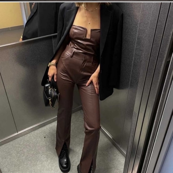 NWT Zara Faux Leather Pants With Slit - Picture 10 of 13